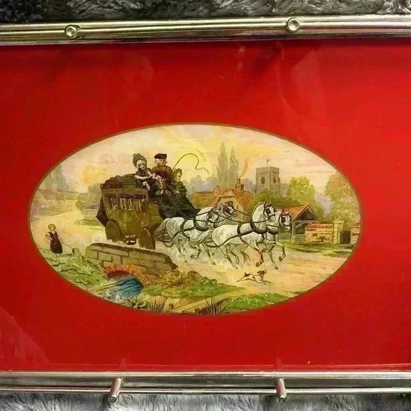 Vintage Rusch foil art serving tray  bakelite handles - Picture 10 of 16